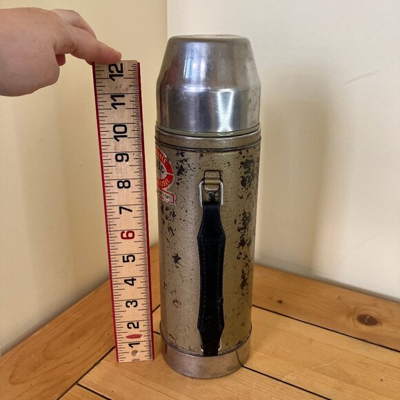 Uno Vac Coated Stainless Steel Thermos Lg 32oz DAMAGED Vintage Industrial Look - Picture 8 of 13